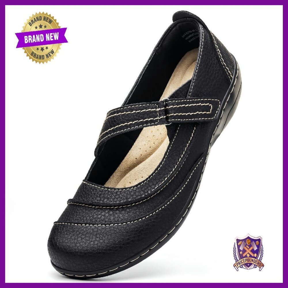 Leather Mary Jane Flats Comfortable Lightweight Business Casual Dress Shoes
